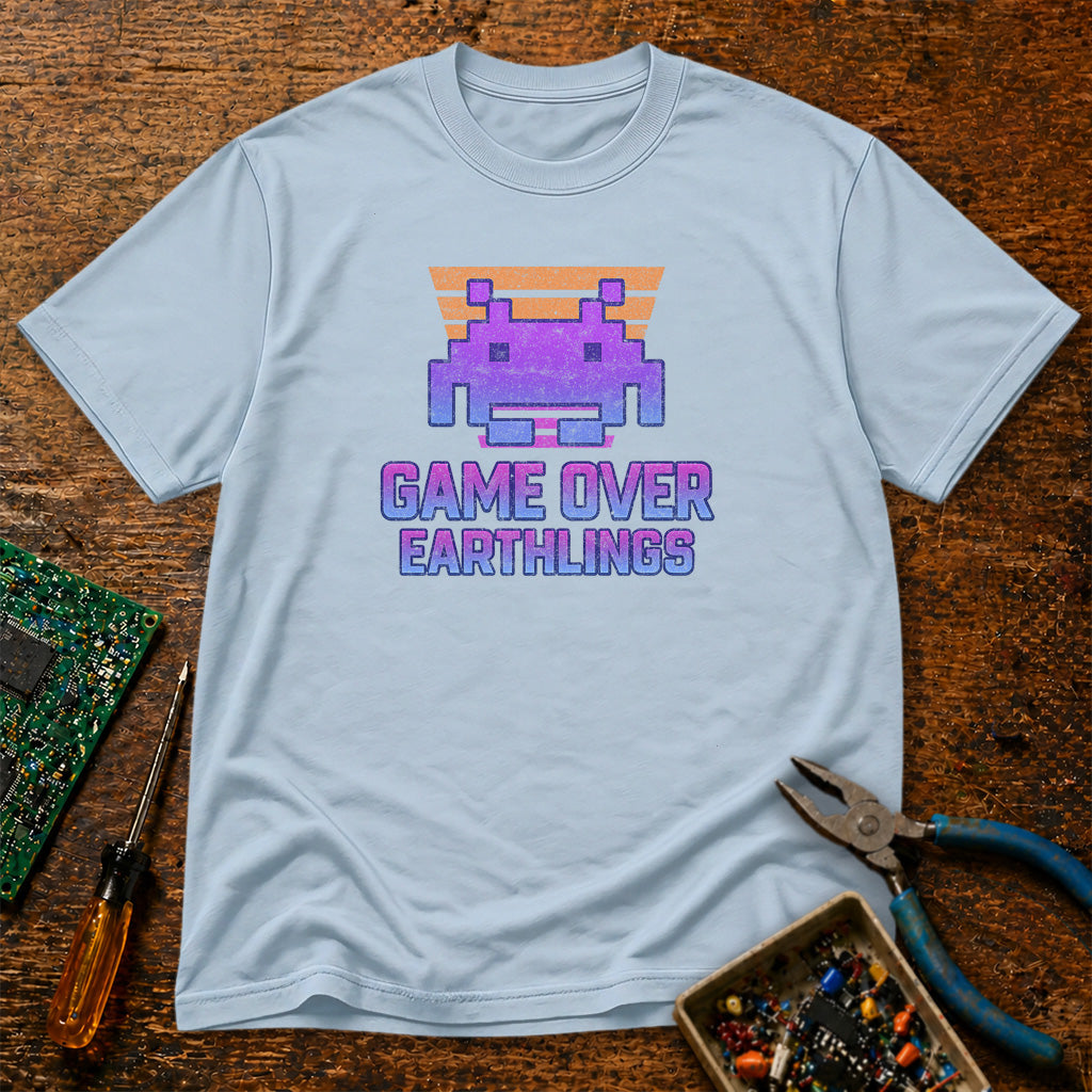 Game Over Earthlings Synthwave Retro Tech T-Shirt