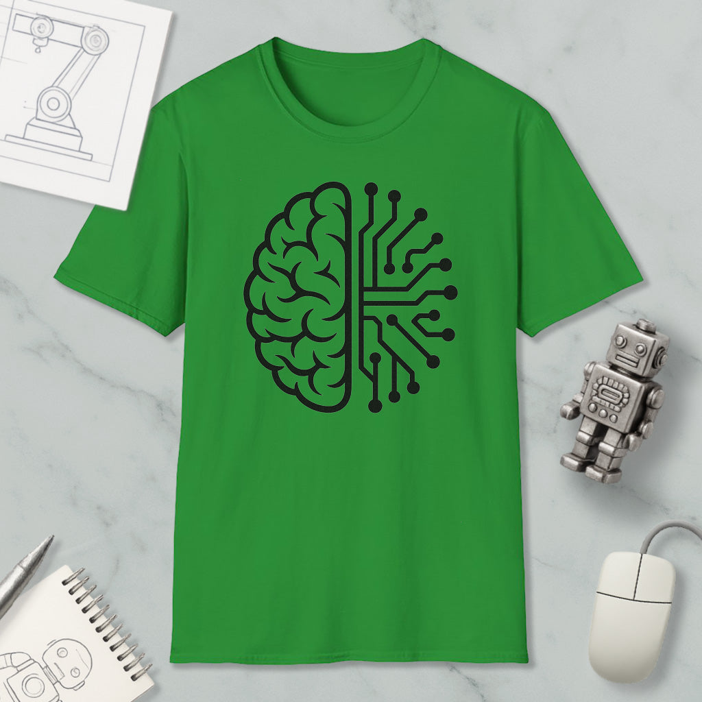 Half Brain Half Circuit Graphic Robot Nerd T-Shirt for Sci-Fi Fans
