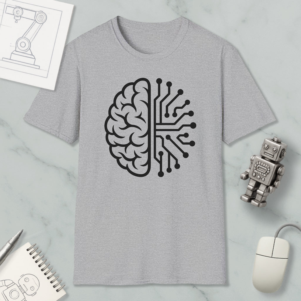 Half Brain Half Circuit Graphic Robot Nerd T-Shirt for Sci-Fi Fans