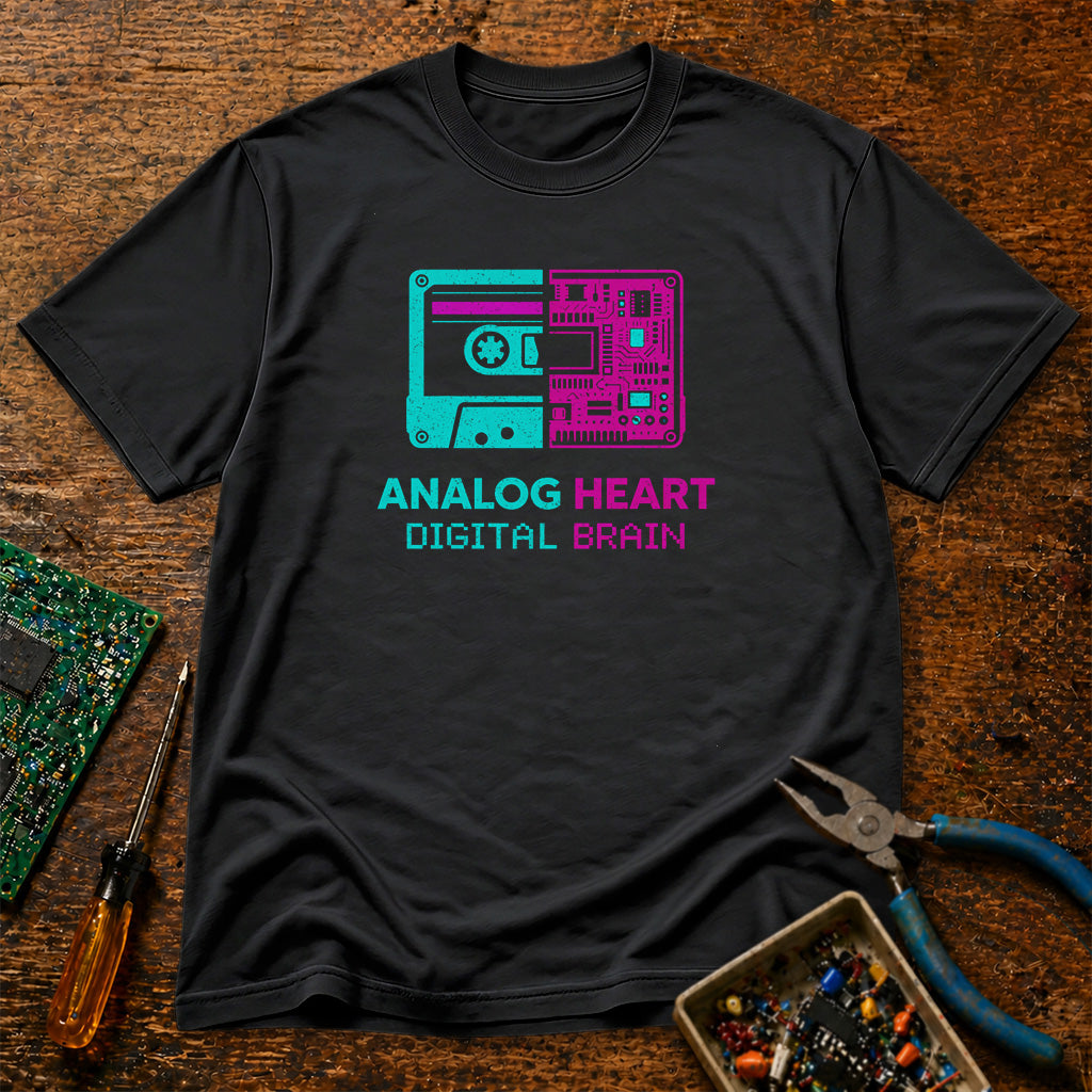 Analog Heart Digital Brain Retro Tech T-Shirt