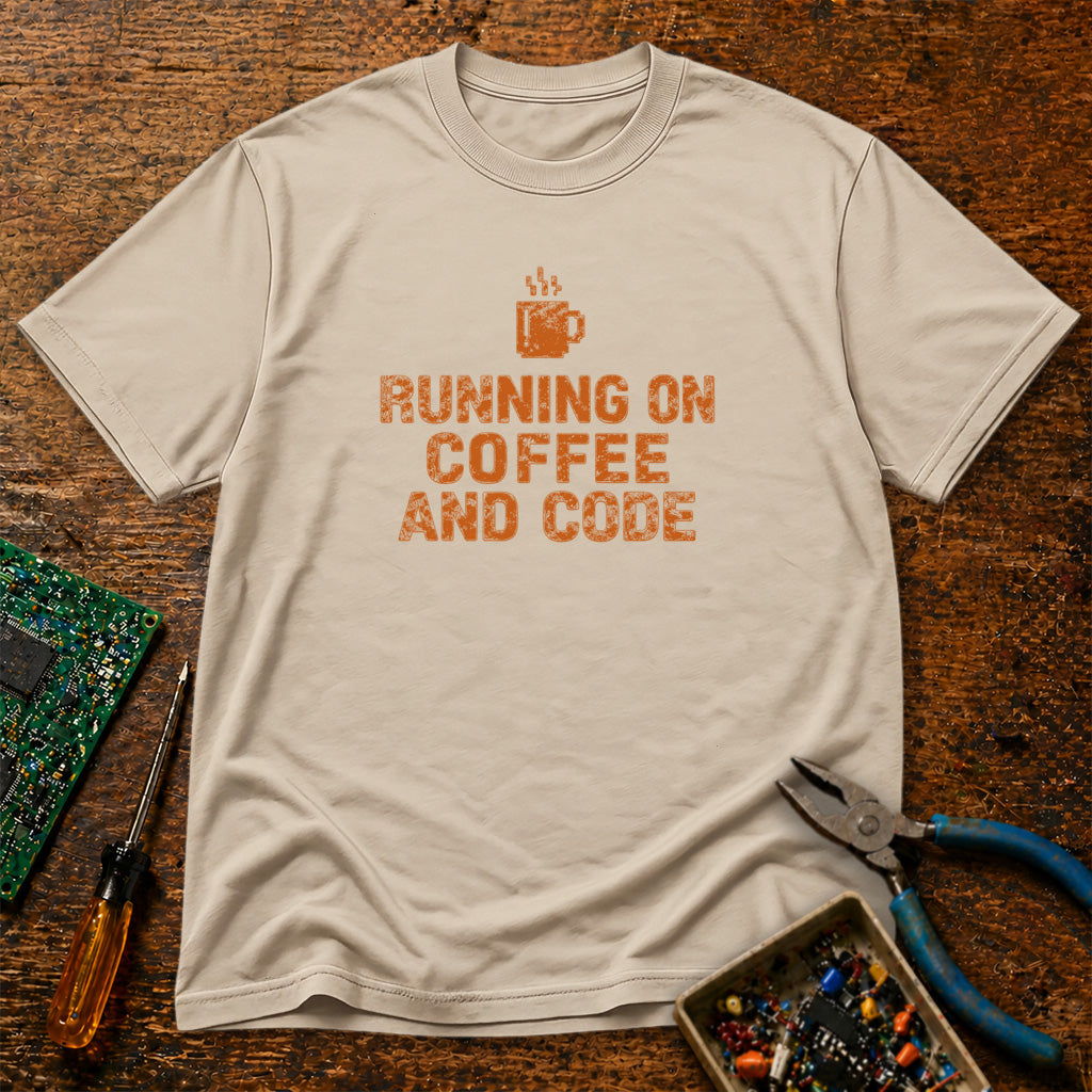 Running On Coffee And Code Retro Tech T-Shirt