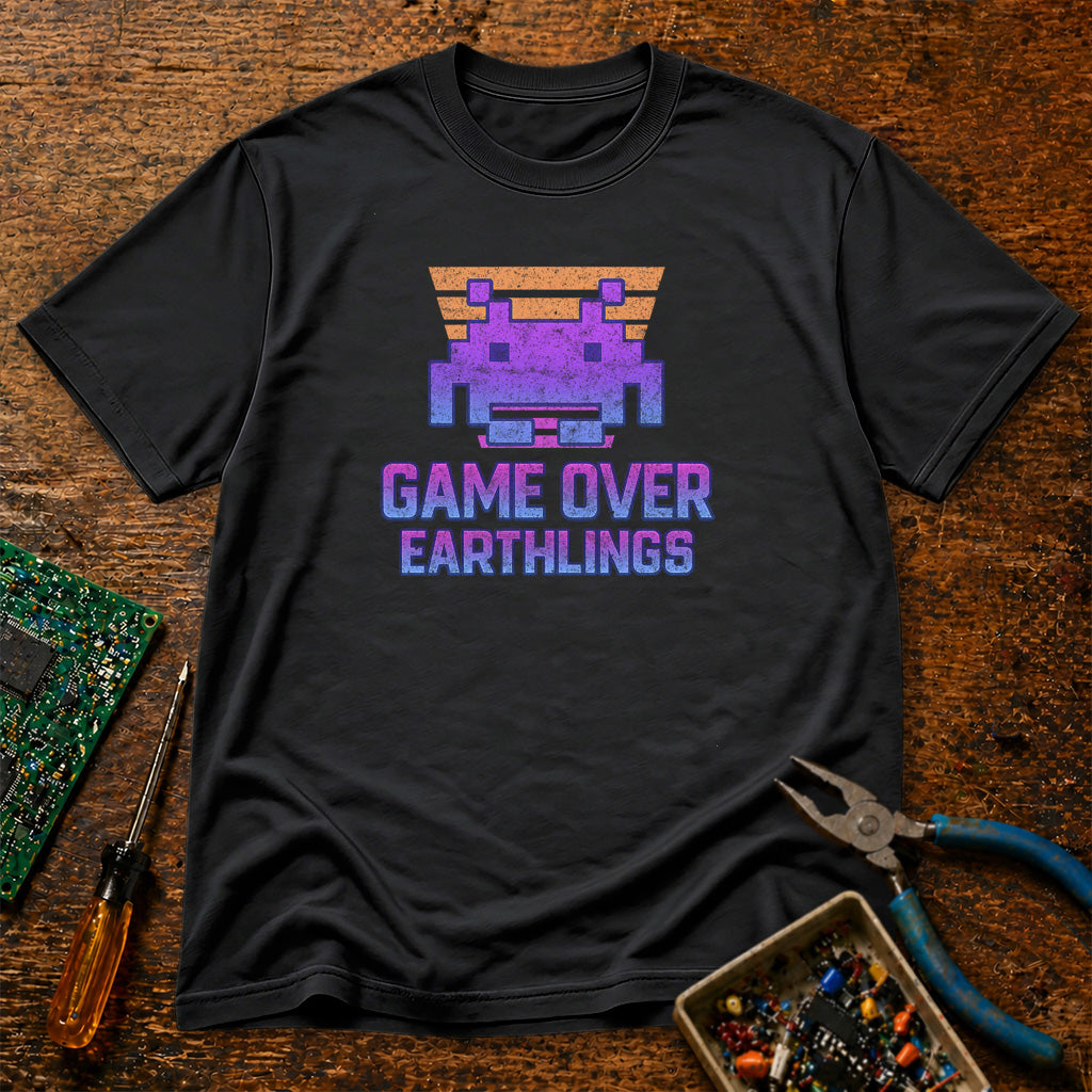 Game Over Earthlings Synthwave Retro Tech T-Shirt