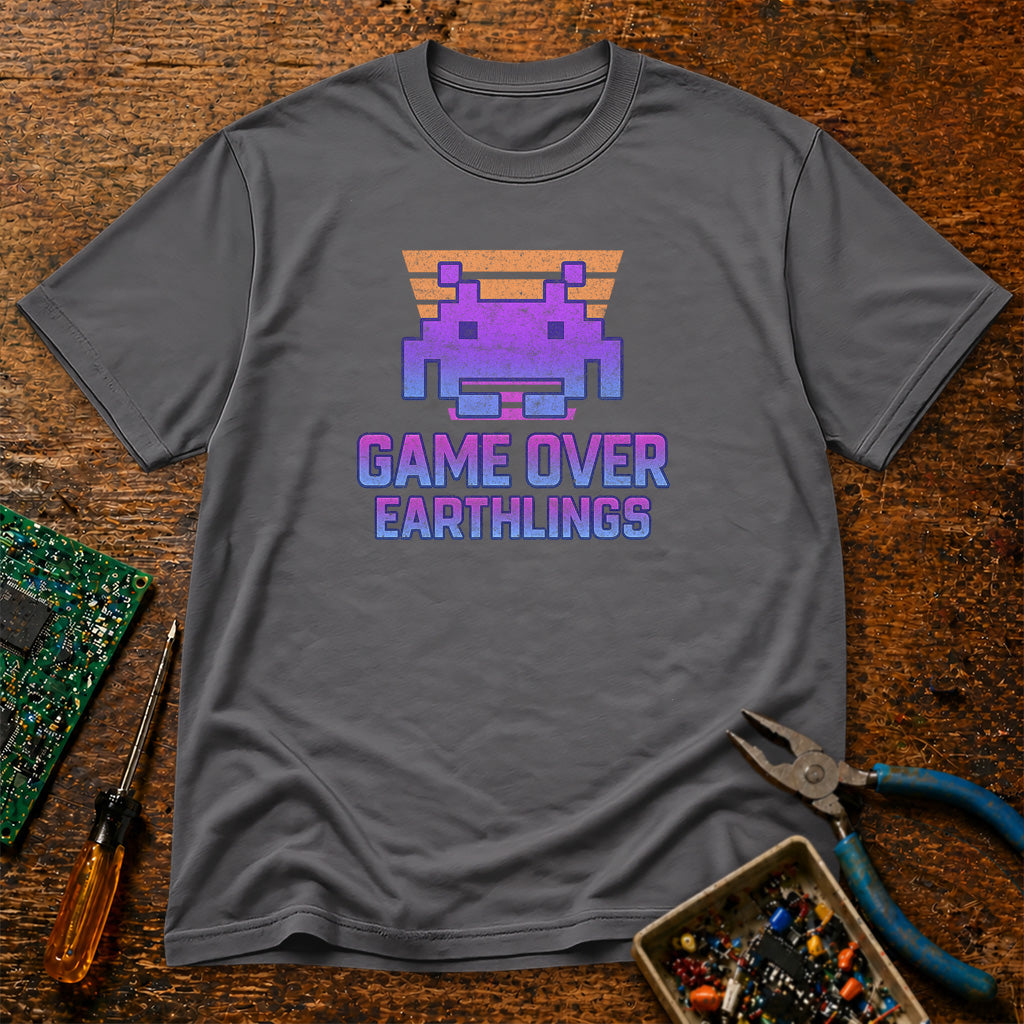 Game Over Earthlings Synthwave Retro Tech T-Shirt