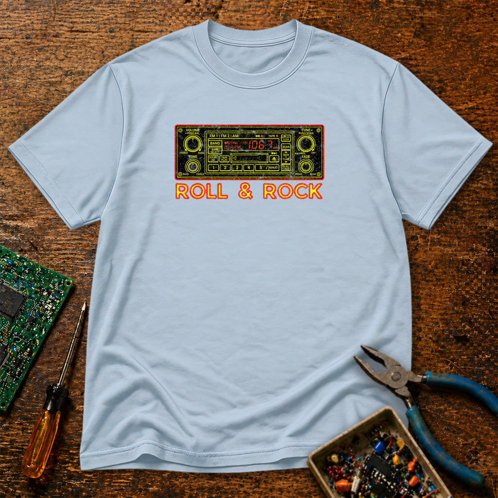 Roll and Rock Car Stereo Retro Tech T-Shirt