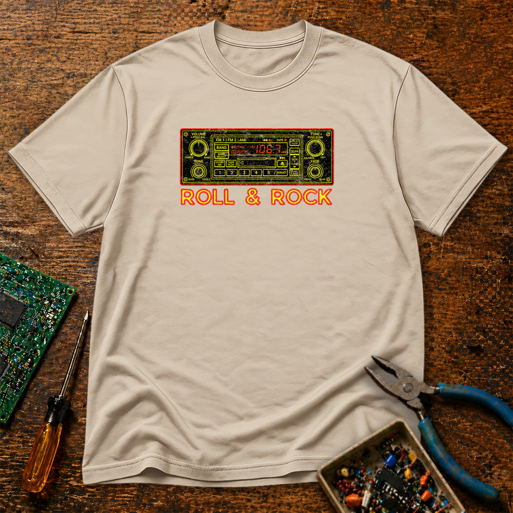Roll and Rock Car Stereo Retro Tech T-Shirt