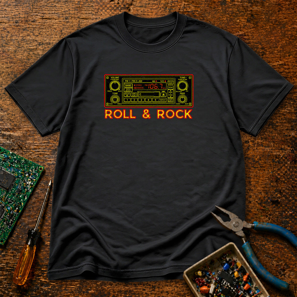 Roll and Rock Car Stereo Retro Tech T-Shirt