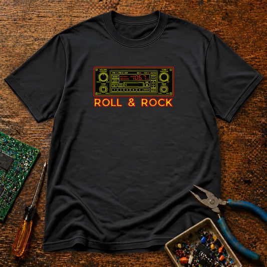 Roll and Rock Car Stereo Retro Tech T-Shirt