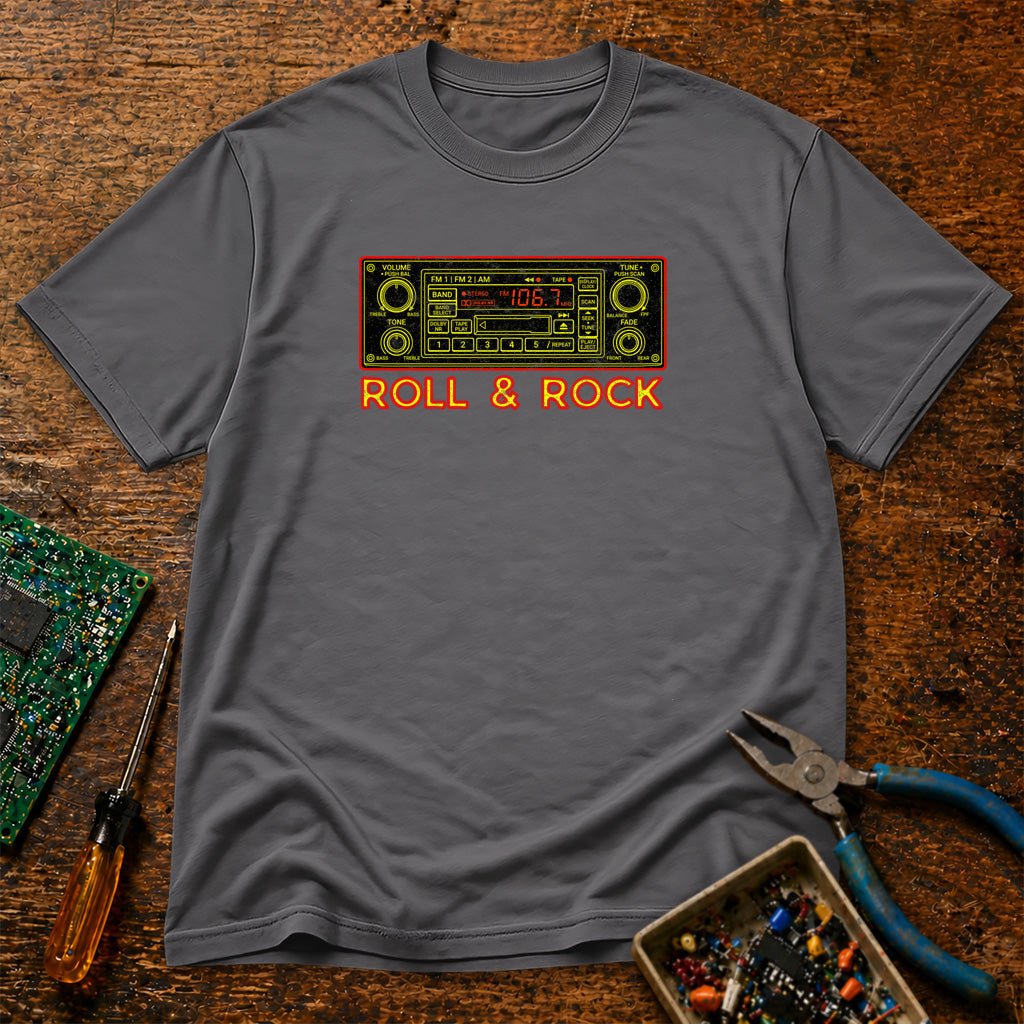 Roll and Rock Car Stereo Retro Tech T-Shirt