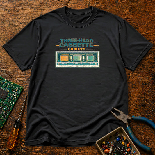 Three-Head Cassette Society Retro Audio T-Shirt