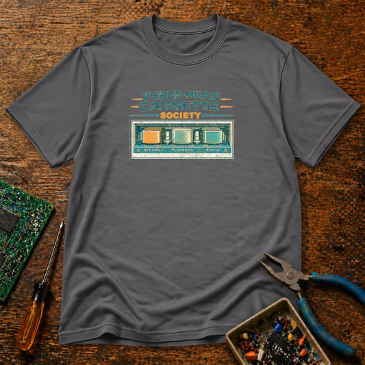 Three-Head Cassette Society Retro Audio T-Shirt