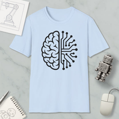 Half Brain Half Circuit Graphic Robot Nerd T-Shirt for Sci-Fi Fans