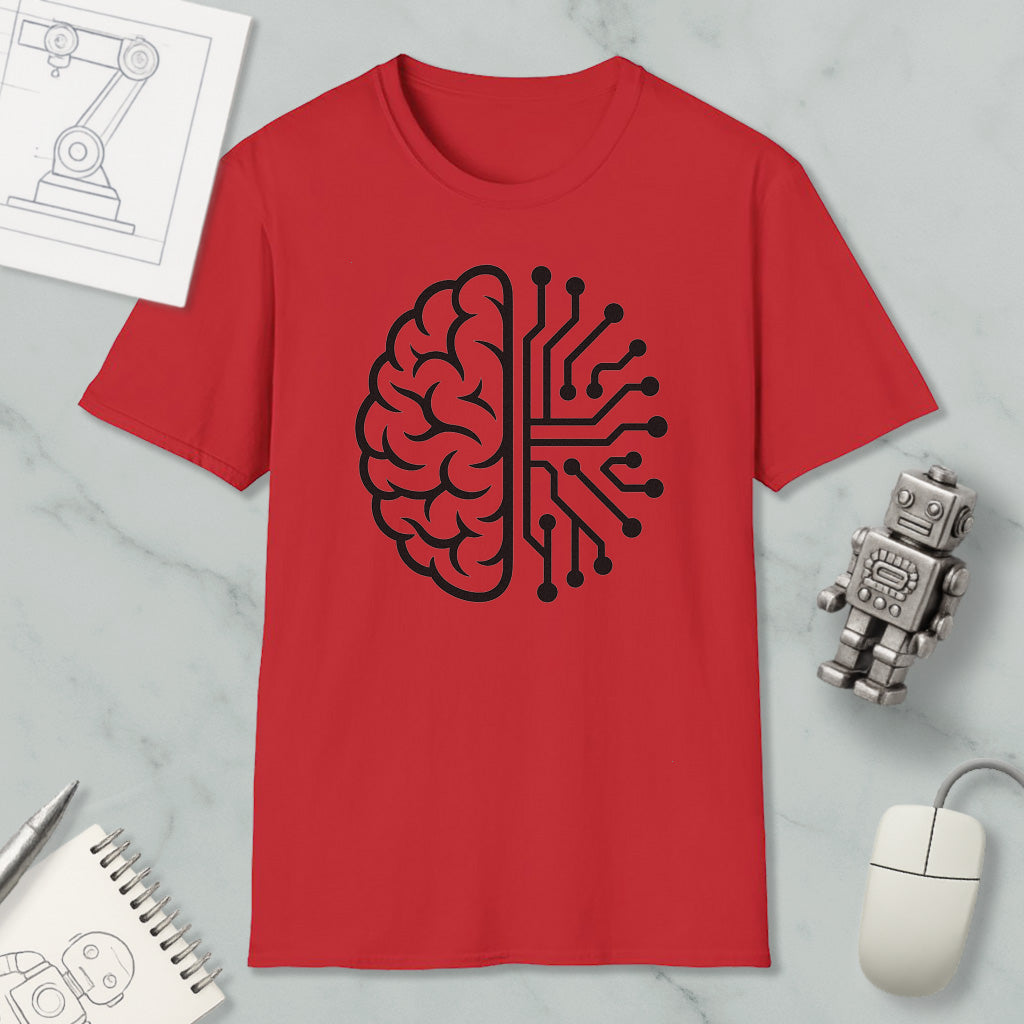 Half Brain Half Circuit Graphic Robot Nerd T-Shirt for Sci-Fi Fans