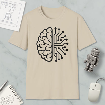 Half Brain Half Circuit Graphic Robot Nerd T-Shirt for Sci-Fi Fans