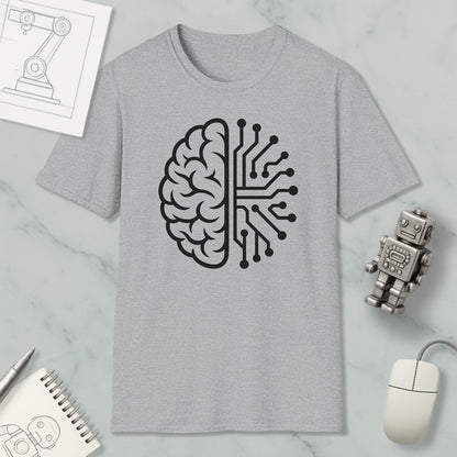 Half Brain Half Circuit Graphic Robot Nerd T-Shirt for Sci-Fi Fans