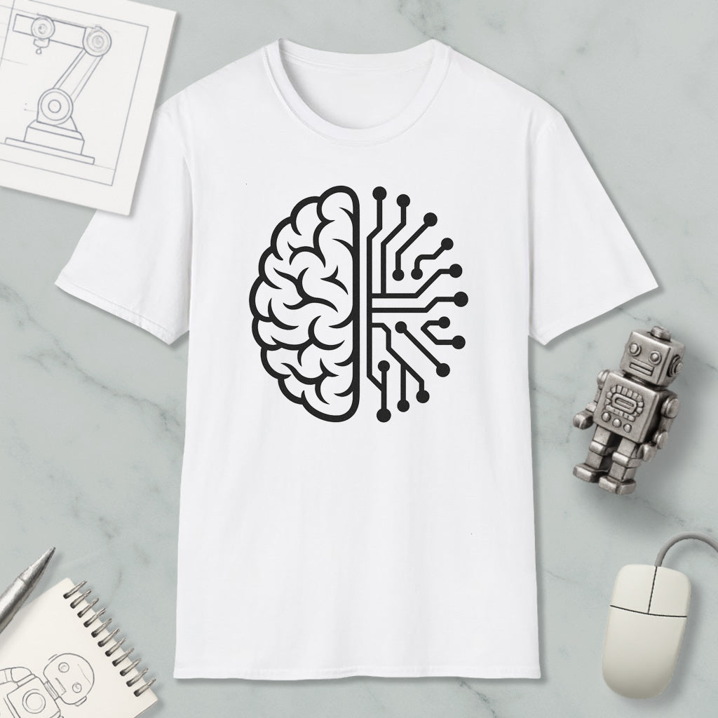 Half Brain Half Circuit Graphic Robot Nerd T-Shirt for Sci-Fi Fans